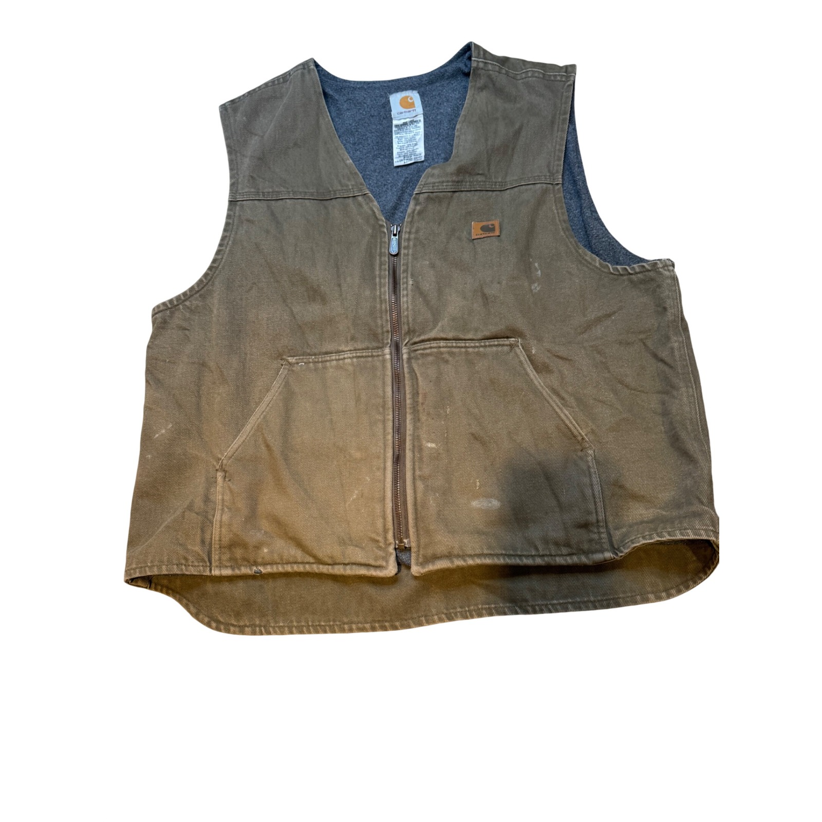 Carhartt V10 Brk Sandstone Duck Vest Mens Xl Brown Fleece Lined Workwear Jacket